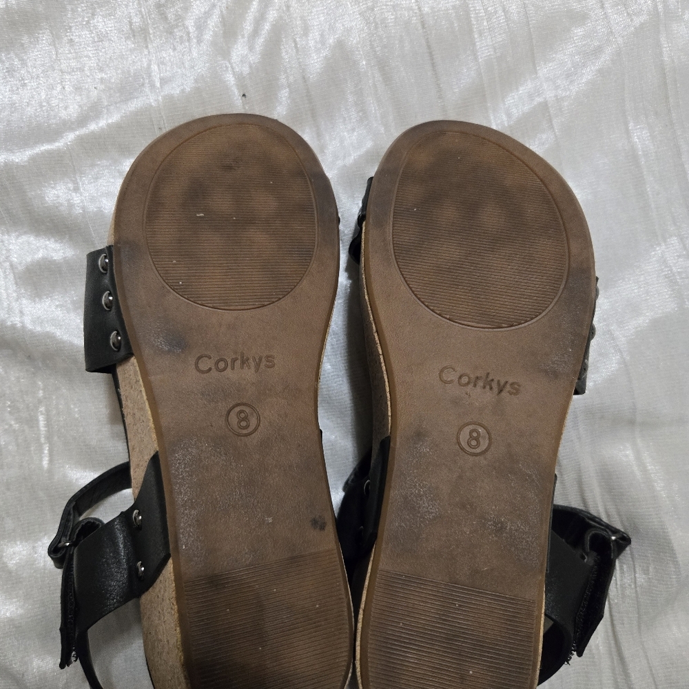 Black Wedge Sandals By Corky Size 8 EUC! Worn Once!! - Picture 4 of 7